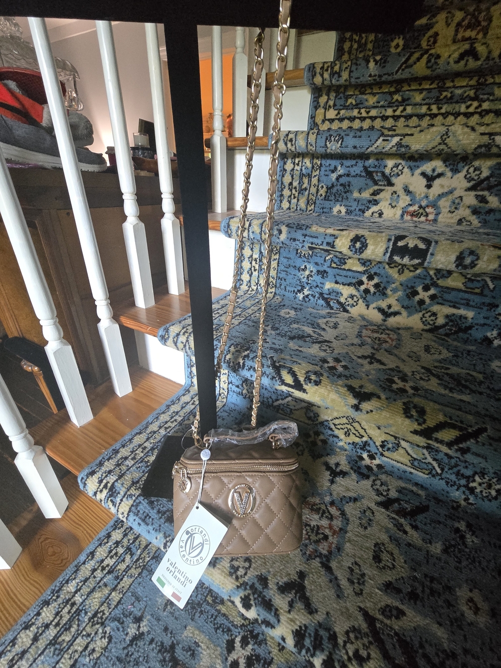 Valentino Garavani Quilted Tan Crossbody Bag with Gold Chain